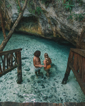 couple in stone grotto