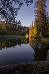 Fototapeta na wymiar reflection of trees in lake, crestasee