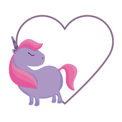 cute unicorn animal with frame in shape heart