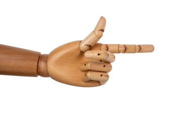 Wooden hand isolated on a white background