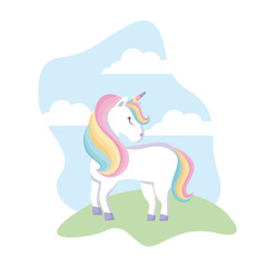 cute unicorn animal in landscape © djvstock