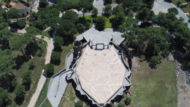 Barcelona. Aerial view in Colonia Guell and Cripta Gaudi. Santa Coloma de Cervello.Spain. 4k Drone Video