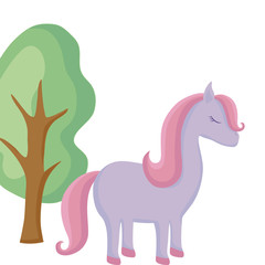cute unicorn animal with tree plant
