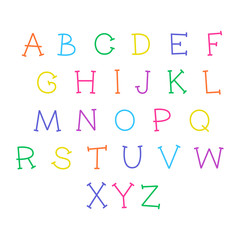 Cute cartoon alphabet. Vector funny font. Doodle illustration