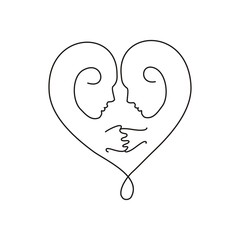 Silhouette of a couple in the shape of a heart line