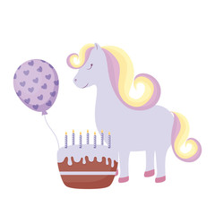 cute unicorn with cake birthday and balloon helium