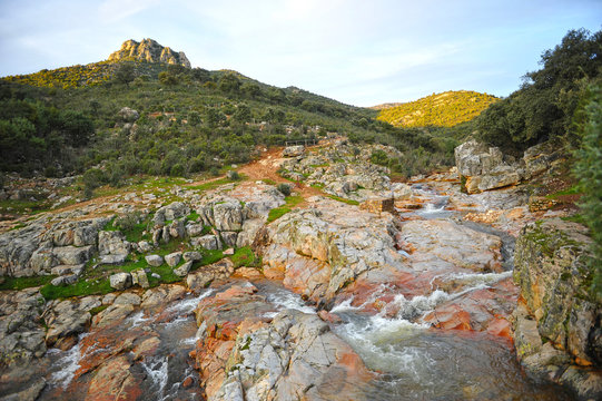 Waterfall of La Batanera or "Chorrera de los Batanes" near Fuencaliente village in Natural Park Valley of Alcudia and Sierra Madrona , province of Ciudad Real, Castilla la Mancha, Spain