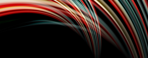 Fluid color rainbow style wave abstract background, techno modern design on black