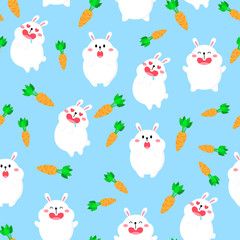 Seamless pattern with cartoon cute rabbits. Vector illustration. Easter concept. Fun holiday background. Wild nature.