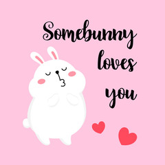 Fototapeta na wymiar Cute cartoon card with rabbit. Vector illustration. Valentine s day concept. Bunny funny print