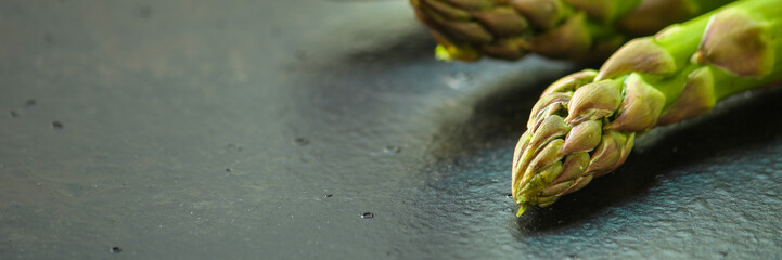 Asparagus (fresh, organic vegetables) harvest. food background. top