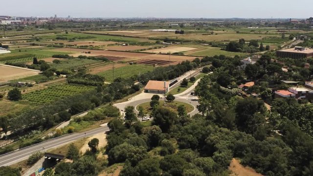 Barcelona. Aerial view in Colonia Guell and Cripta Gaudi. Santa Coloma de Cervello.Spain. 4k Drone Video
