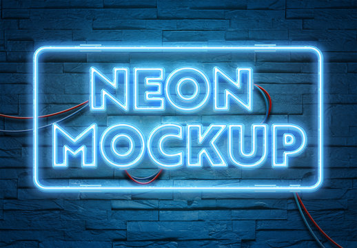 Neon Text on Brick Wall with Wires Mockup