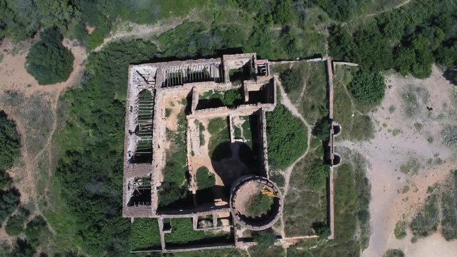 Barcelona. Aerial view in Colonia Guell and Cripta Gaudi. Santa Coloma de Cervello.Spain. 4k Drone Video