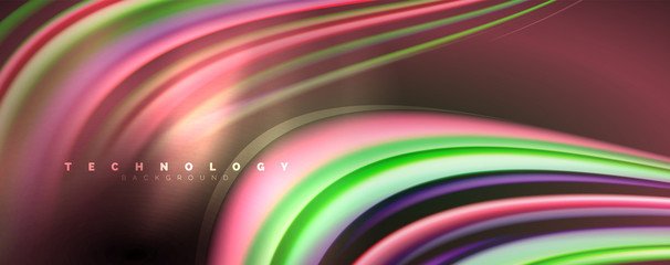 Fluid color waves with light effects, vector abstract background