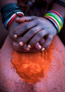 Himba Woman Making Otjize, Epupa, Namibia