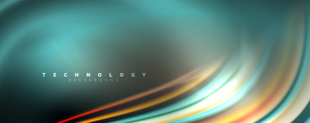 Fluid color rainbow style wave abstract background, techno modern design on black