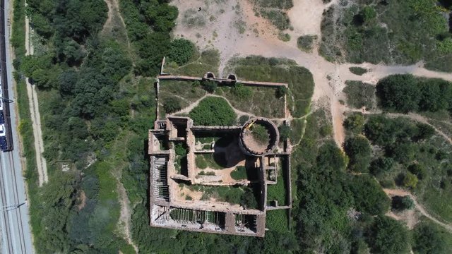 Barcelona. Aerial view in Colonia Guell and Cripta Gaudi. Santa Coloma de Cervello.Spain. 4k Drone Video