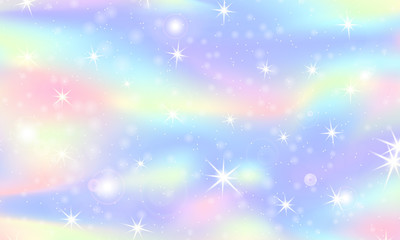 Unicorn rainbow background. Holographic sky