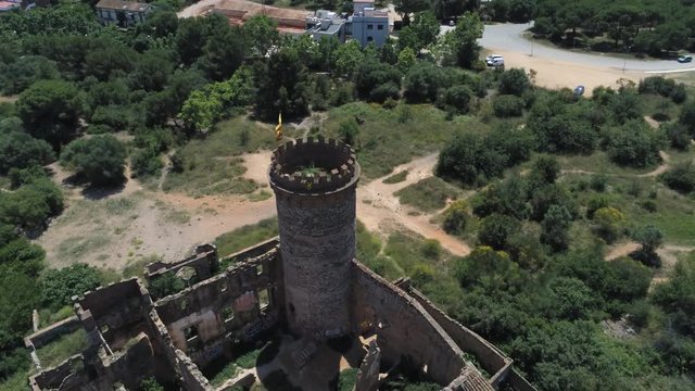 Barcelona. Aerial view in Colonia Guell and Cripta Gaudi. Santa Coloma de Cervello.Spain. 4k Drone Video