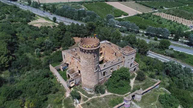 Barcelona. Aerial view in Colonia Guell and Cripta Gaudi. Santa Coloma de Cervello.Spain. 4k Drone Video