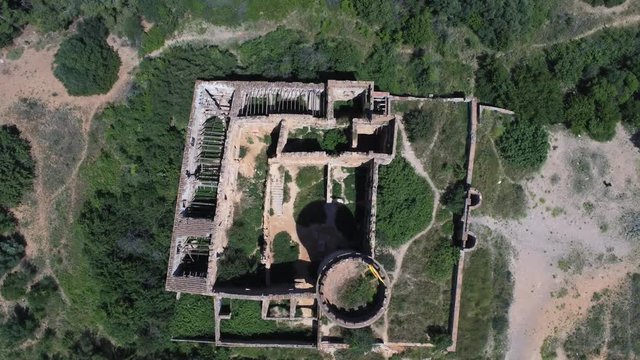 Barcelona. Aerial view in Colonia Guell and Cripta Gaudi. Santa Coloma de Cervello.Spain. 4k Drone Video