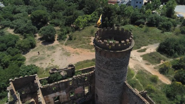 Barcelona. Aerial view in Colonia Guell and Cripta Gaudi. Santa Coloma de Cervello.Spain. 4k Drone Video
