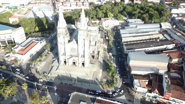 Aerial drone view of a cathedral in Fortaleza - Ceara - Brazil. Architecture