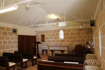 Saint Andrews By The Sea church made of Mussel rock (Coquina) in Denham in Western Australia