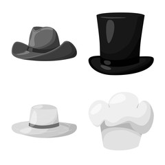 Isolated object of hat and helmet logo. Collection of hat and profession stock symbol for web.