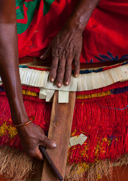Woman Making A Traditional Skirt, Trobriand Island, Papua New Guinea