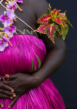 Woman From Autonomous Region Of Bougainville In Traditional Clothes, Papua New Guinea