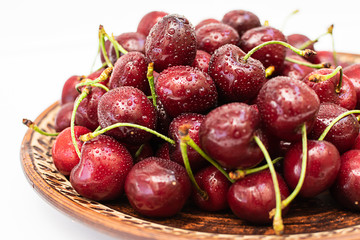 Fresh ripe sweet cherries macro view.