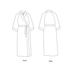 Long bath robe with raglan sleeves. Bathrobe technical drawing vector. 