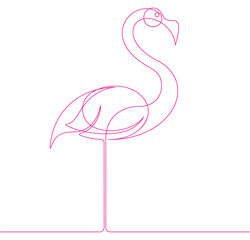 Pink Flamingo One Single Continuous Line Vector Graphic Illustration 