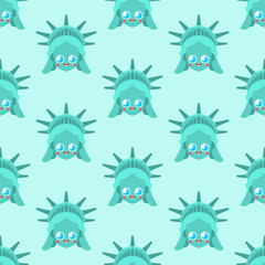 Cute Statue of Liberty pattern seamless. funny landmark United States pattern. kids character America is symbol. Childrens style fabric texture