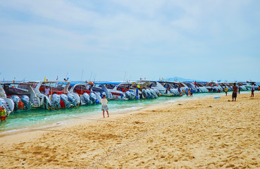 The line of moored speed-boats, Bamboo Island, Ao Nang, Krabi, Thailand