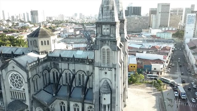 Aerial drone view of a cathedral in Fortaleza - Ceara - Brazil. Architecture
