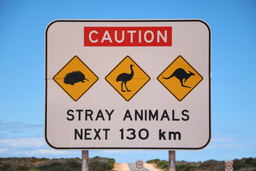 Traffic Sign in Australia Attention for Kangaroo, Emu and Echidna aculata