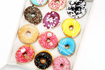 donuts in different glazes with chocolate