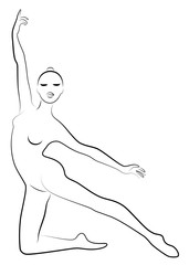 Fototapeta premium Silhouette of slender lady. Girl gymnast. The woman is flexible and graceful. She is jumping. Graphic image. Vector illustratio.