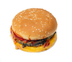 Hamburger isolated on white background. Unhealthy food.