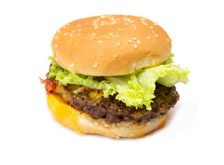Hamburger isolated on white background. Unhealthy food.