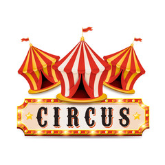 Vintage circus banner with bright bulbs. Carnival tent © Elena Baryshkina