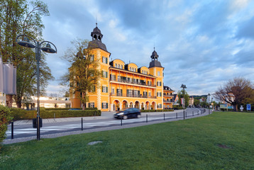 Hotel castle in Velden at Worthersee in early morning