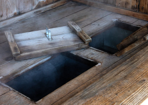 Hot spring for drinking in Kamado jigoku cooking pot hell, Oita Prefecture, Beppu, Japan