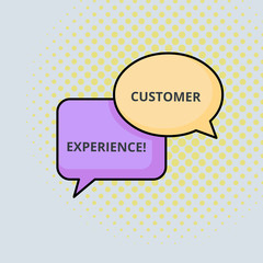 Text sign showing Customer Experience. Business photo text Interaction between Satisfied Customer and Organization Pair of Overlapping Blank Speech Bubbles of Oval and Rectangular Shape