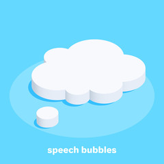 isometric vector image on a blue background, white spoken bubble icon