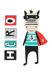 Super Hero - Cute and fun kids nursery poster with horse animal and hand drawn lettering.