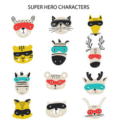Super Hero - collection of cute and fun kids super hero animals. Big set of characters. Vector illustration - 271837569